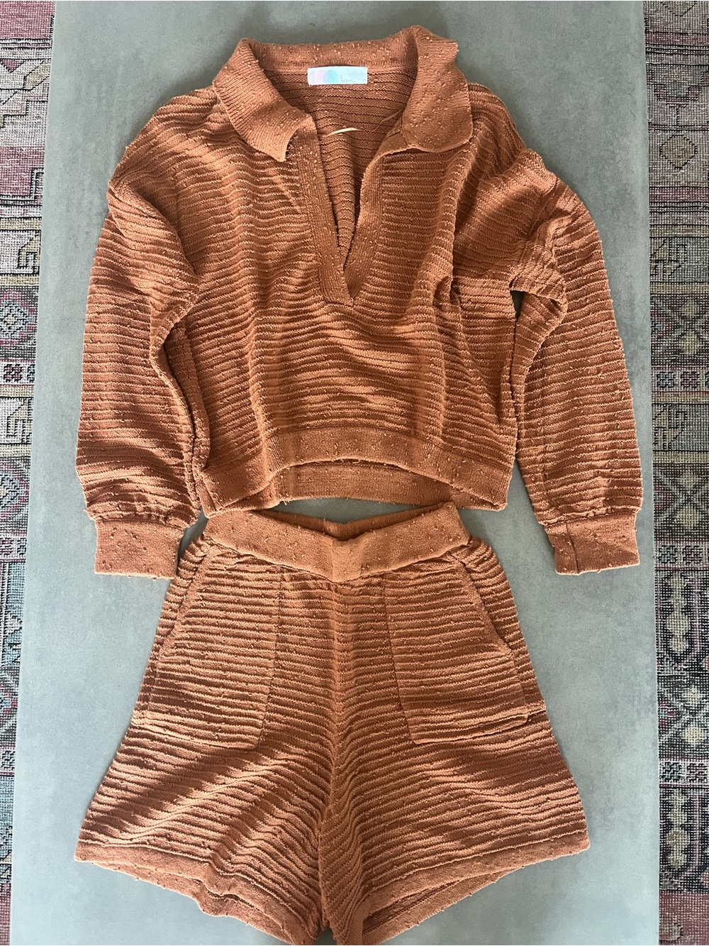 Free People Beach - Rust Textured Polo Sweater and Short Set - Women - Small